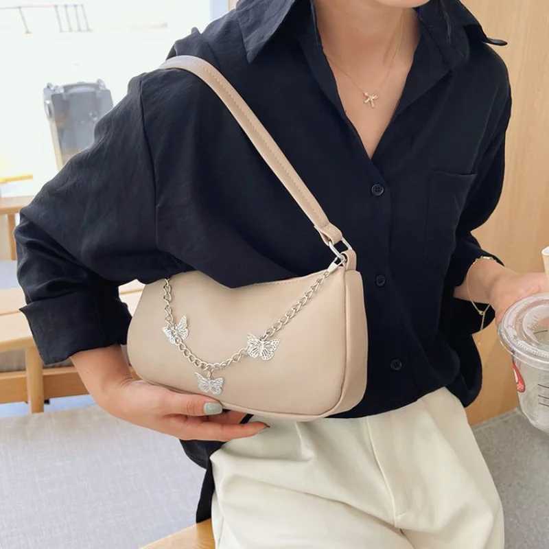 Fi Women Butterfly Chain Travel Shoulder Bags Female PU Leather Shopping Underarm Bags Pure Color Small Purses and HandbagsXJ250121
