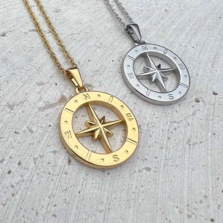 Travel Necklace North Star Pendant Stainless Steel Compass Jewelry Men Coin Charms Hiphops Link Chain AccessoriesXJ250121