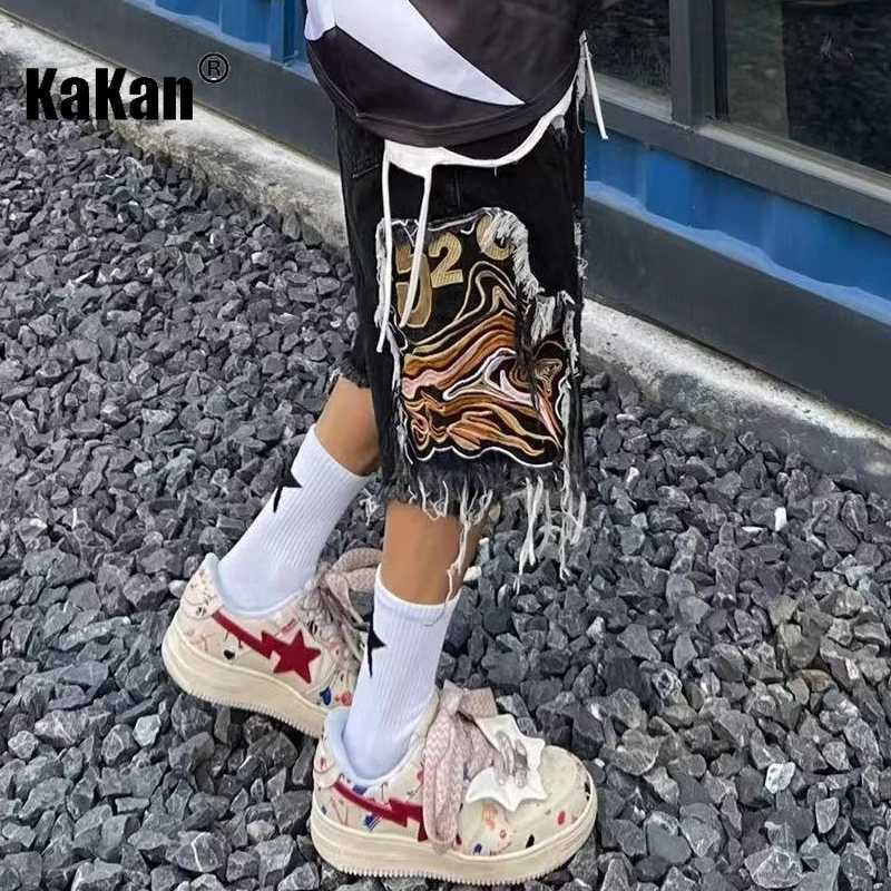 Kakan-Europe and The United States New Embroidery Fringe Jeans Mens High Street Broken Hole Shorts Jeans K27 X250203