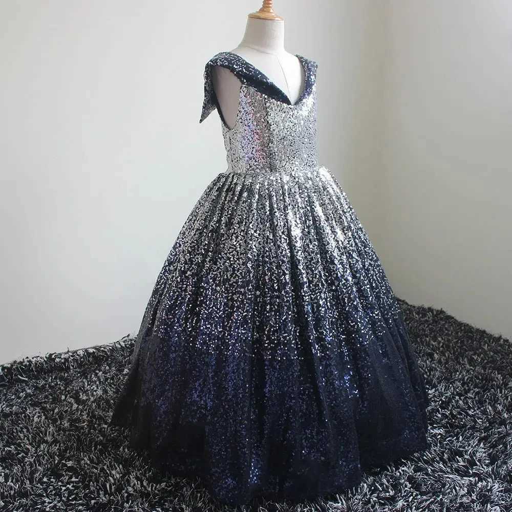 Luxury Formal Evening Dresses for Flower Girl Dress Kids Birthday Party Elegant Sequins Gown Fluffy Long Pageant Prom Ball Gown X250203