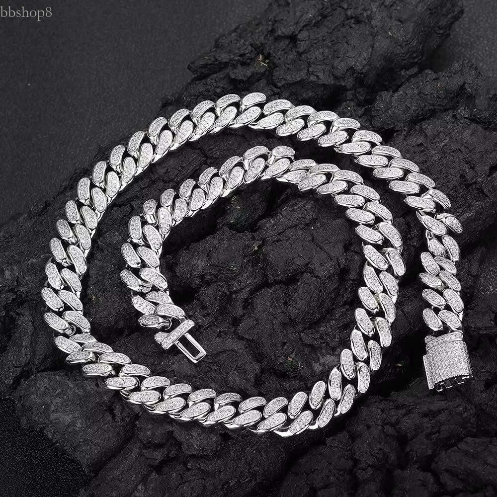 High end Chain Full Moissanite Cuban Hip Hop 10MM full set for men white glod necklace cuban k chain