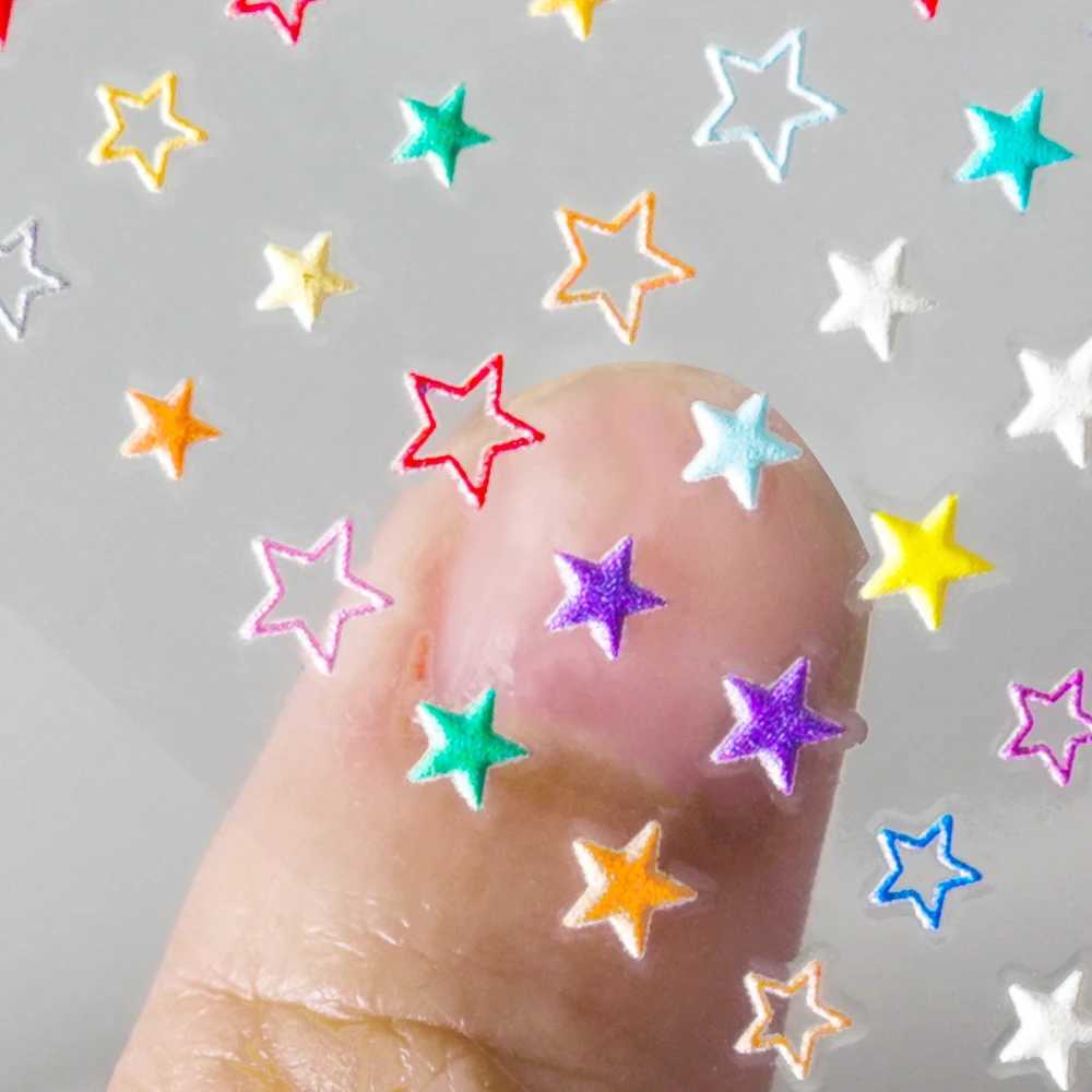 5D Embossed Macaroon Stars Decals Rainbow Heart Love 3D Nail Art Sticker Dopamine Lines Self-Adhesie Sliders For Summer ManicureXJ250120