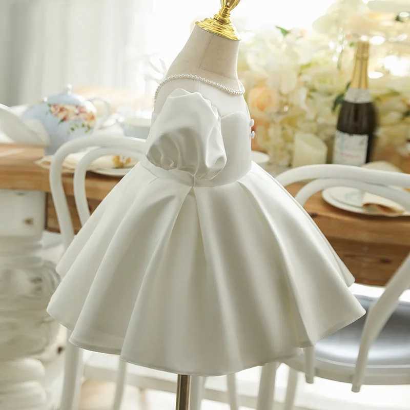Baby Girl Princess Pearl Neck Dress Puff Sleeve Infant Toddler Child Vintage Dress Party Pageant Birthday Baptism Frocks 1-12Y X250203