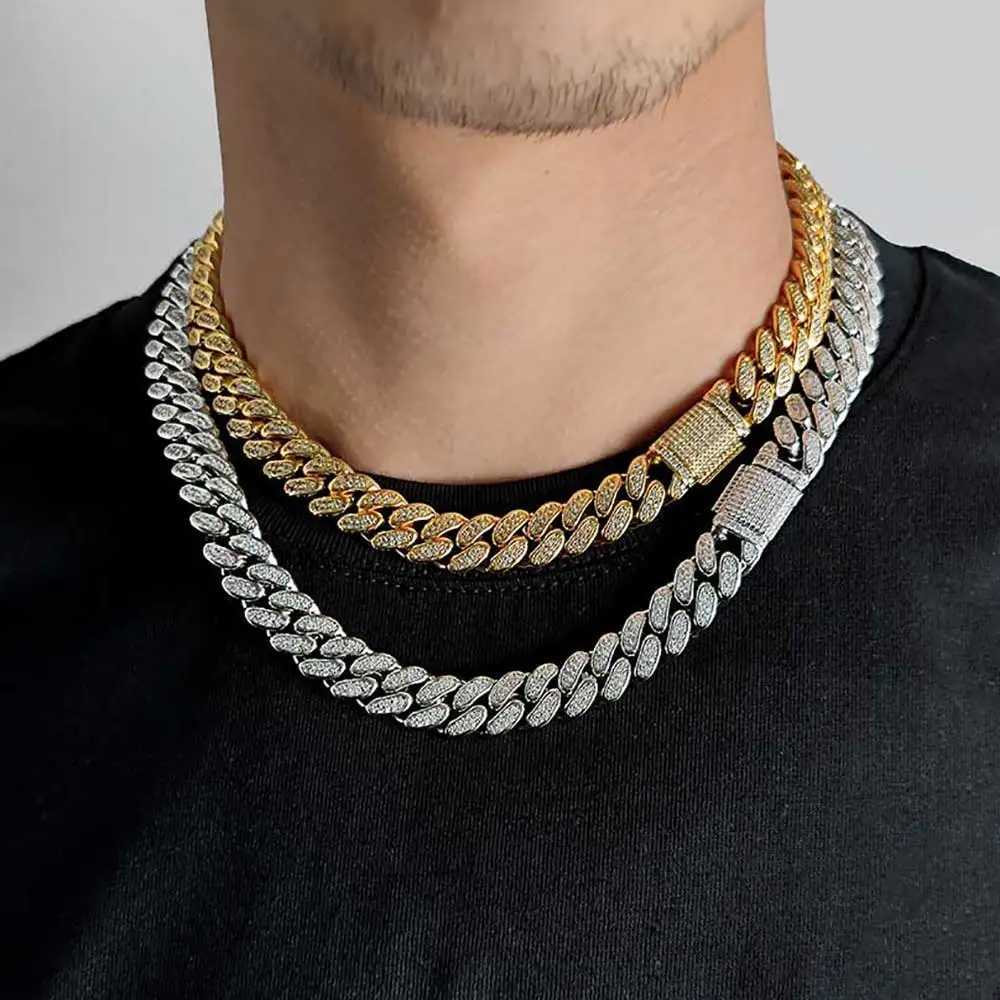 d Out 18K Gold Filled Miami Cuban Link Bracelet Chain 12mm Mens Hip Hop Jewelry Diamond CZ NecklaceXJ250114