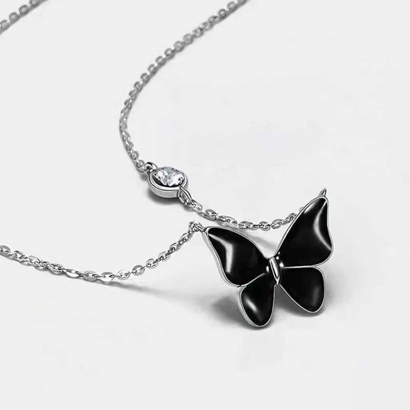 Black Butterfly Pendant Necklace for Women Personality Light Luxury Clavicle Chain Fashion Collar Chain Jewellery XJ250121