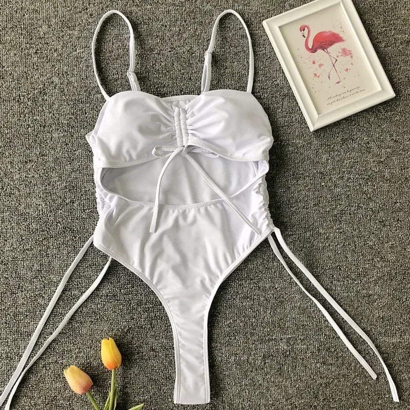 Neon Green Tummy Cut Out Female Swimwear One Piece Swimsuit Women Thong String Monokini High Cut Bathing Suit Swim Bodysuit 250109
