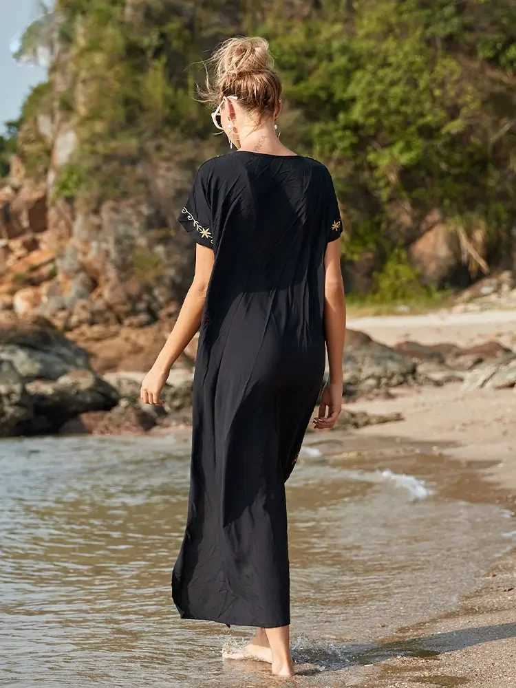 Embroidery Beach Cover Up Saida de Praia Swimsuit Women Bikini Cover Up Tunics for Beach Pareo Sarong Beachwear #Q790 W250120