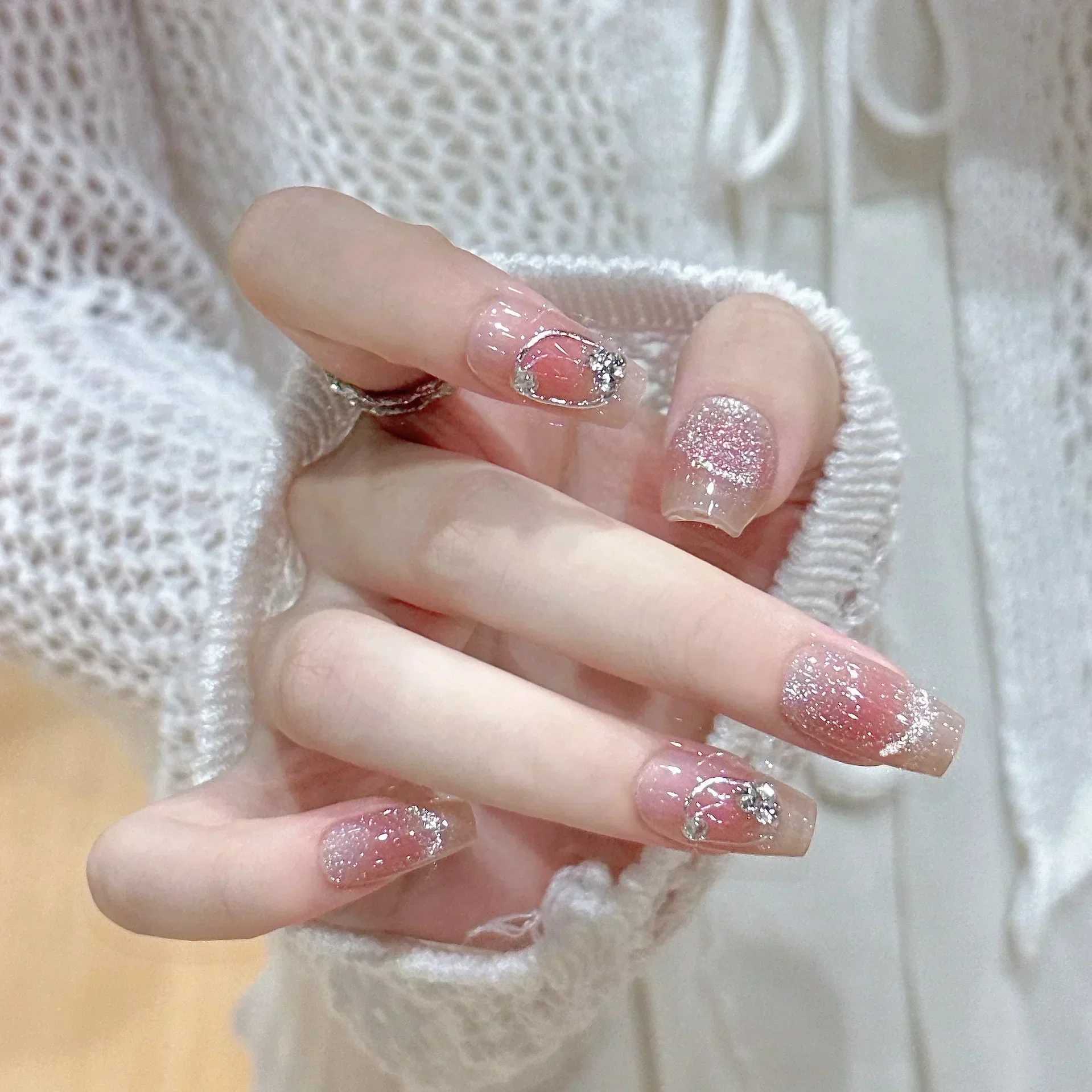 24Pcs ballet dancer rectangular nail tip fake nail wearable fake nail butterfly camellia nail design pressW250120