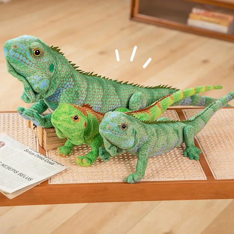Lifelike Green Brown Iguana Lizard Figurine Model Cute Reptile Lizard Plush Toys Simulation Animal Stuffed Doll Boys Gifts 250118