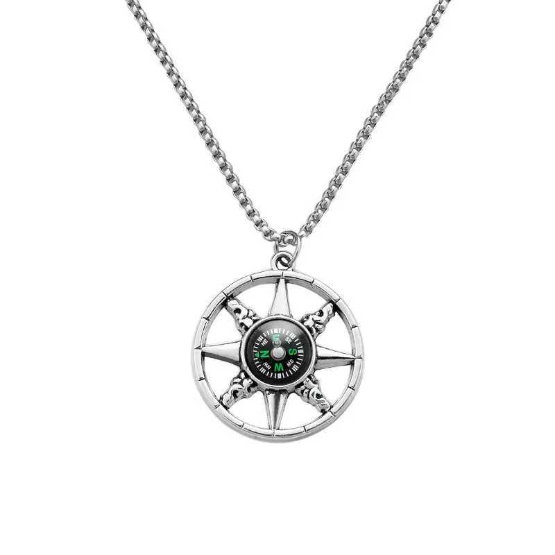Compass Necklace European and American Mens Versatile Simple Sweater Chain Personalized Hip Hop Pendant Womens Fashion TagXJ250114