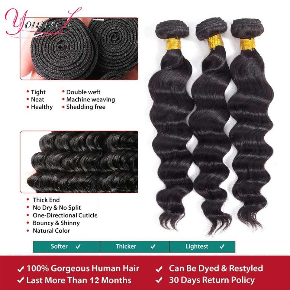 Younsolo Peruvian Human Hair Bundles With Lace Frontal Loose Deep Wave Bundles With Front Loose Deep Bundles With Lace CloXJ250120