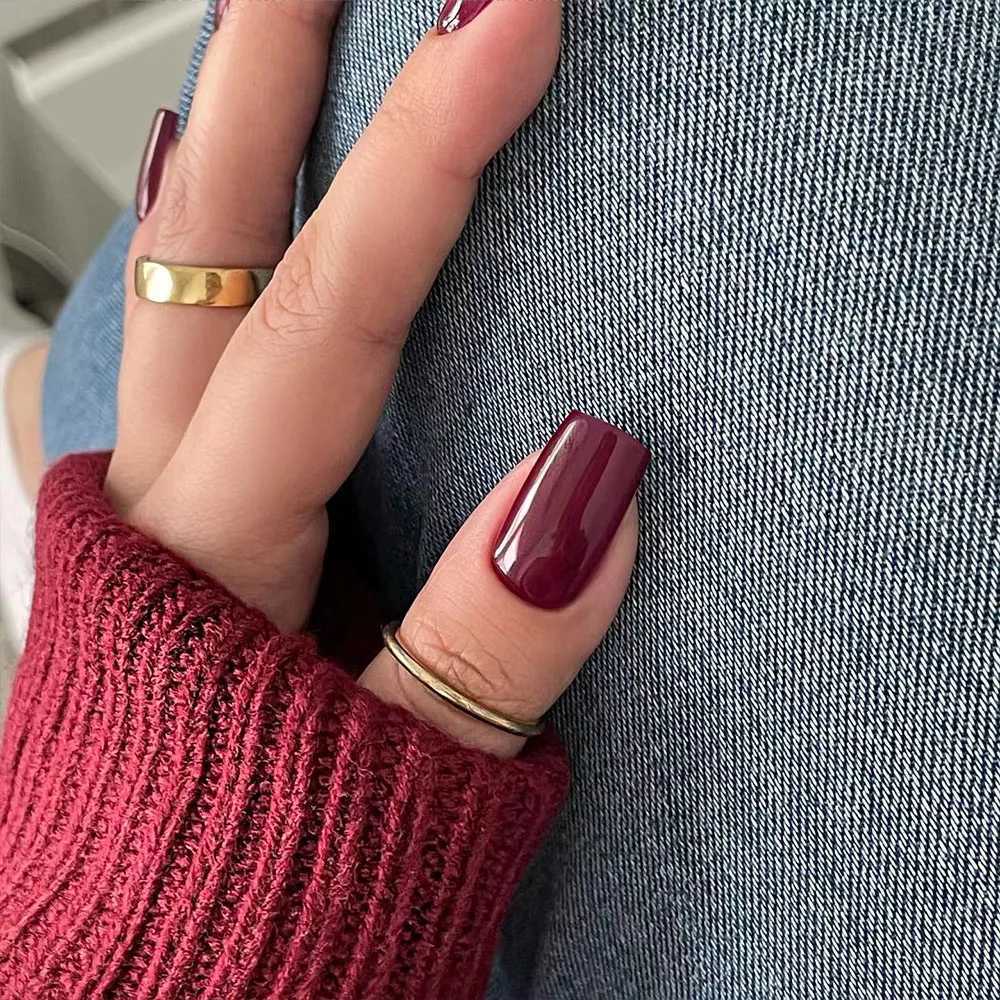 24pcs/pack burgundy square nails press on nails beautiful nails artificial fake nails y2k girls red nails for women girlsW250120
