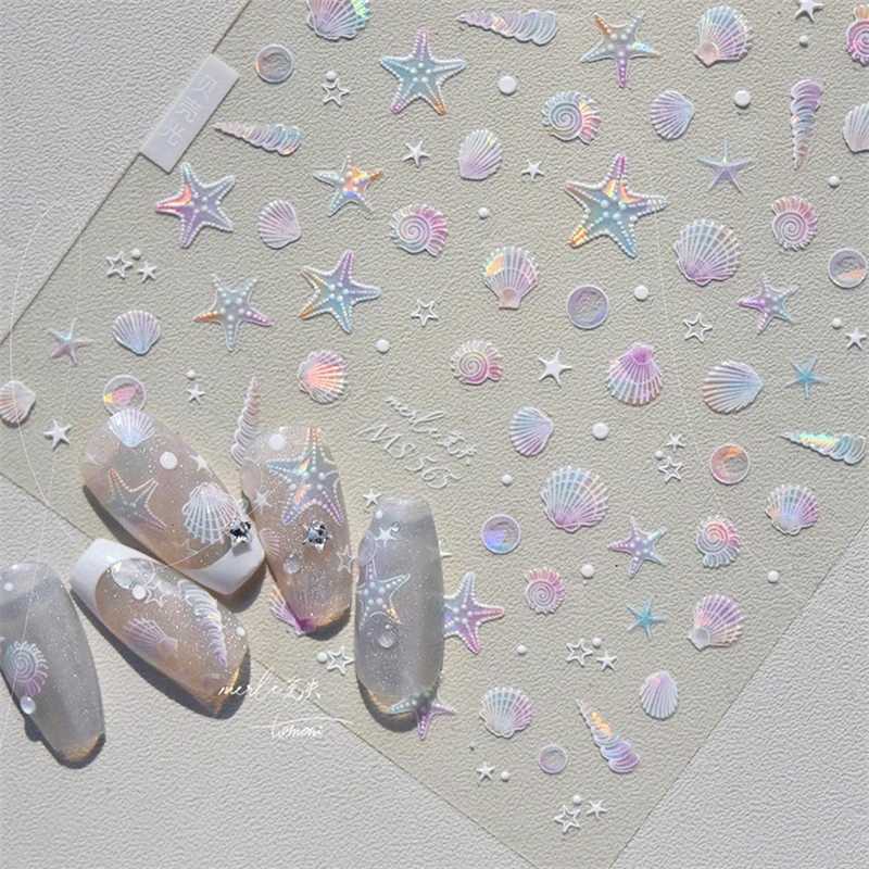 Summer Beach Ocean Shell Starfish Clams Conch Stars Sea Bubble Seasnail Soft Relief Decoration Nail Art Stickers Manicure DecalsXJ250120