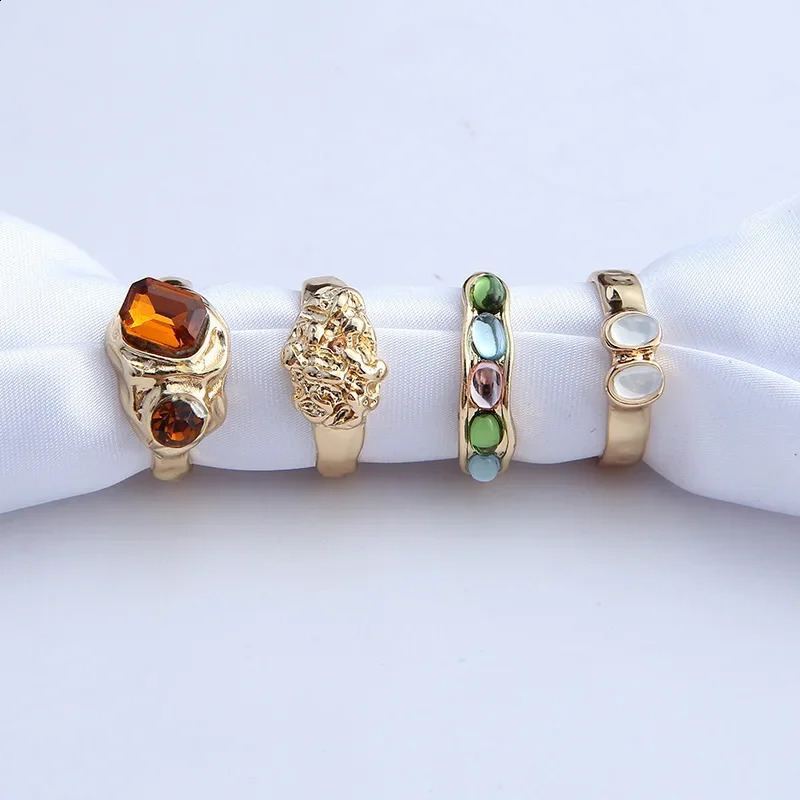Multi color retro fashion gemstone ring colored resin temperature stone crystal ring womens jewelry set 250109