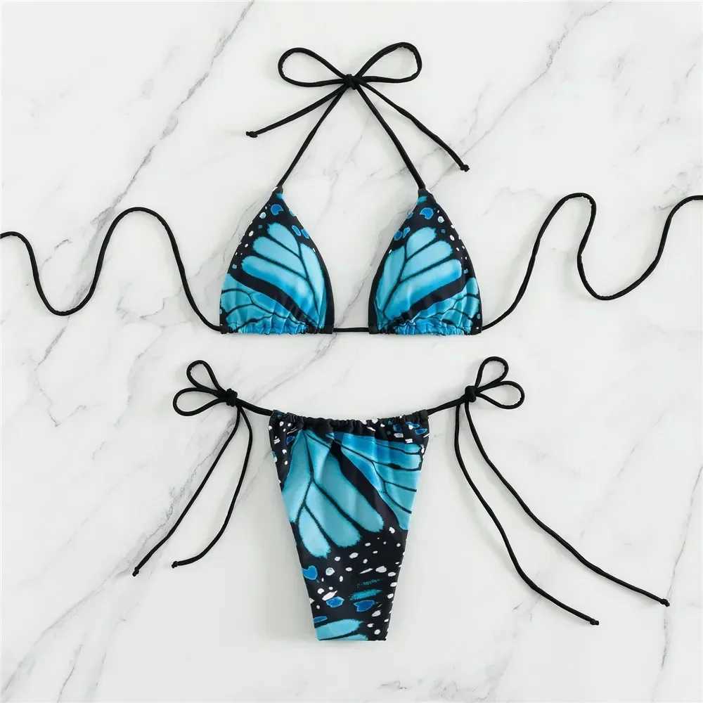 Sexy Butterfly Print Swimwear String Bikinis Set Micro Extremo Mini Thong Swimsuit Women Bathing Suit Triangle Bikini 2024 jerXJ250120