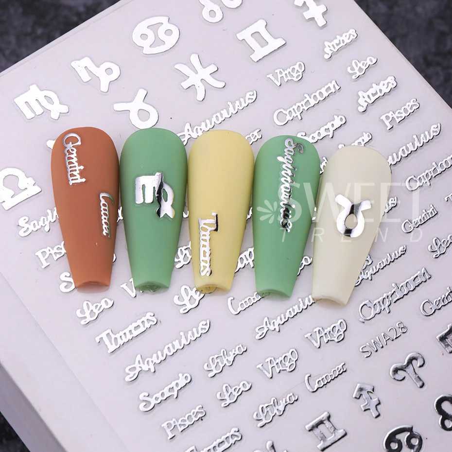 3pcs/set Zodiac Alphabet Symbol Nail Art Stickers Gold Constellation Words Twelve Constellation Nail Decals Manicure DecorationXJ250120