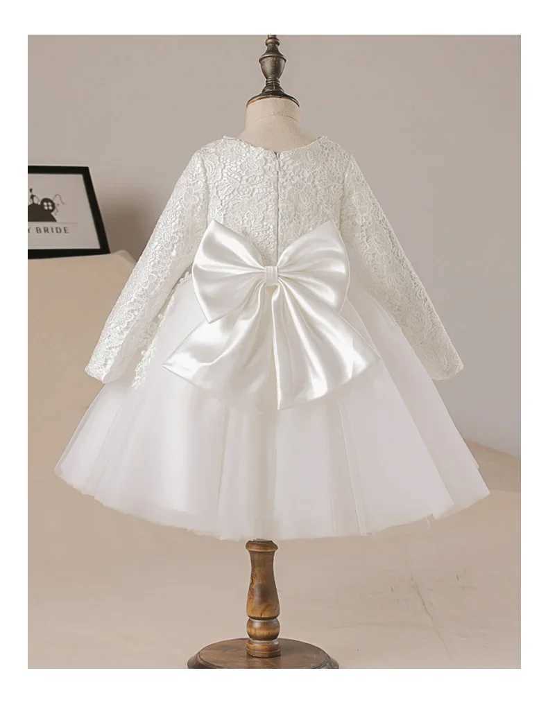 White lace 1st birthday baby girl baptismal dress Christmas costume newborn princess long sleeved Christmas dress X250203