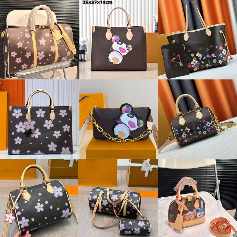 New womens designer bag cherry blossom tote soft leather crossbody shoulder bags women handbag graffiti pillow purse high quality M40711 M13097