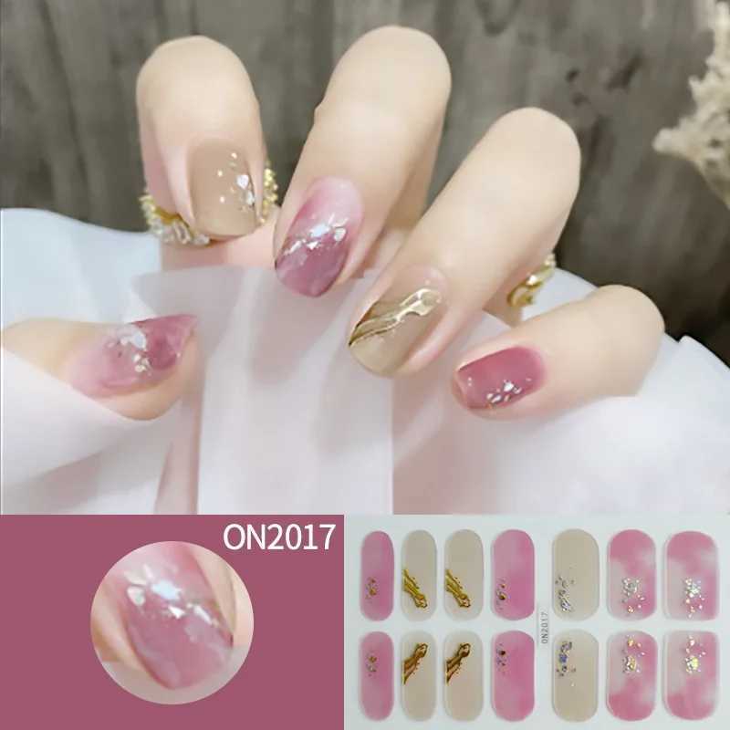 14Tips DIY Gel Nail Stickers Glittering Simple Long-Lasting Nail Strips Patch Slider Sticker Full Cover Decal Nail ManicureXJ250120