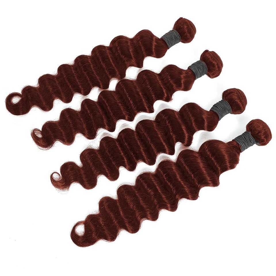 #33 Reddish Brown Loose Deep Human Hair Bundles With Clo 4x4 13x4 Brazilian Virgin Human Hair Weave Double Weft ExtensionsXJ250120