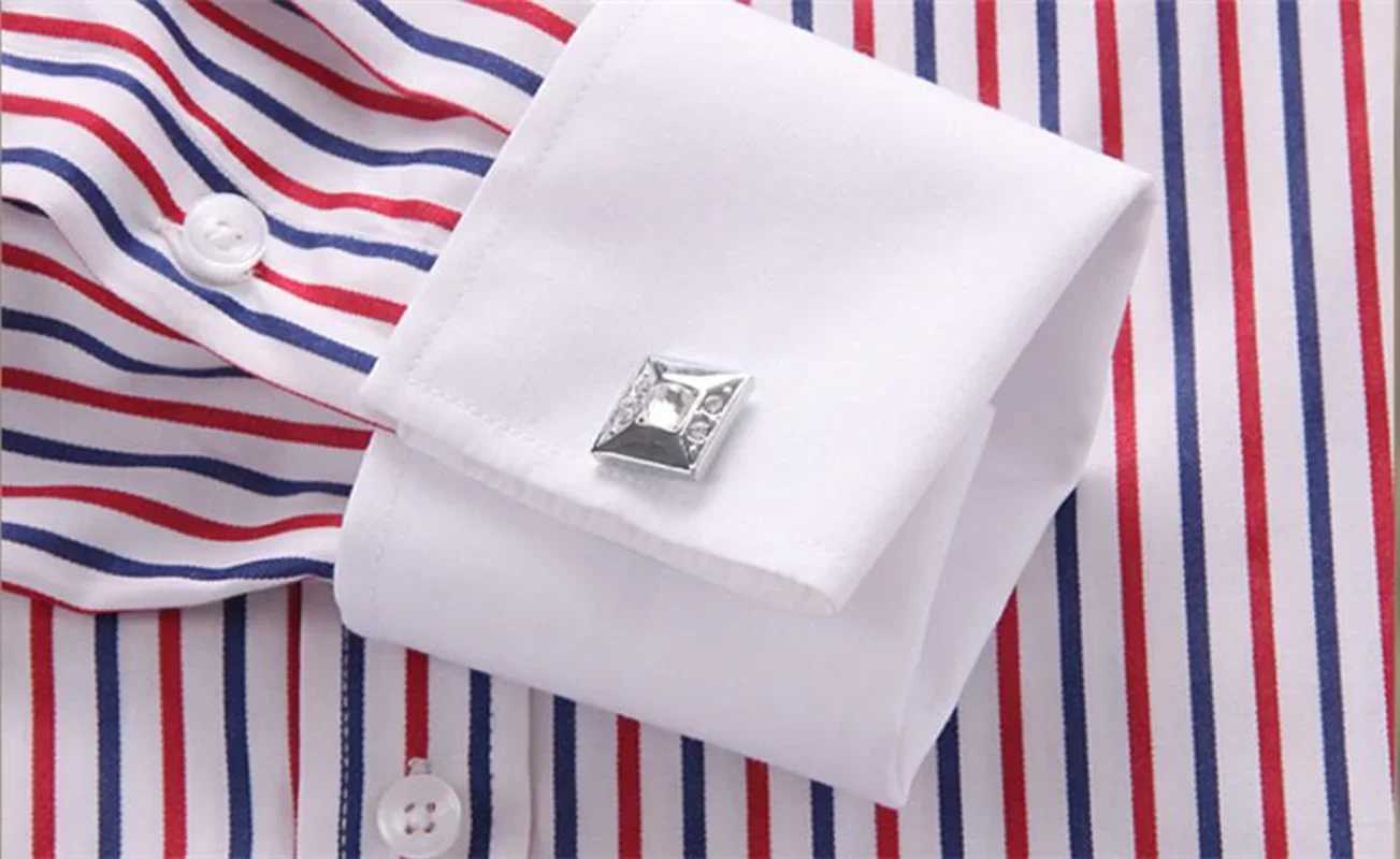 Quality Men Casual Slim Fit Shirt Mens Long Sleeve Business Dress Shirts French Cufflinks Shirt Male Striped ShirtXJ250121