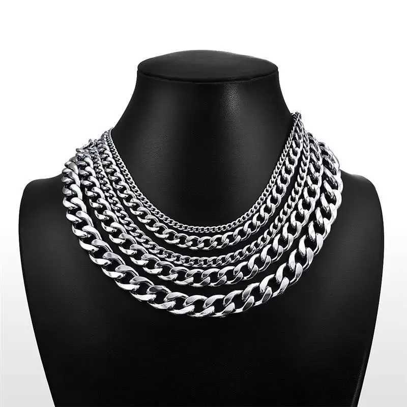 Jiayiqi 3-11mm Stainless Steel Necklace Chain Men Long Curb Link Choker Male Female Filled Solid Necklace Jewelry Christmas GiftXJ250121
