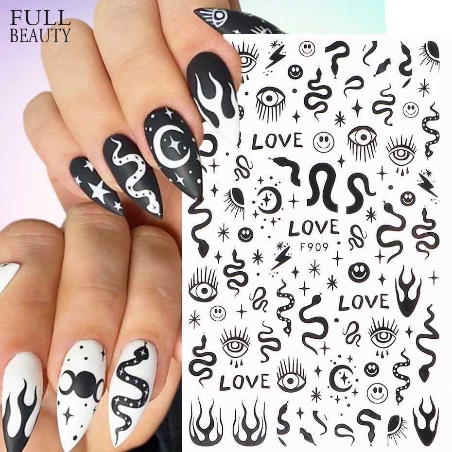 Snake Nail Stickers 3D Flower Leaf Slider Black White Butterfly Moon Star Smile Face Decals Manicure Nails Art Decoration CHF909XJ250120