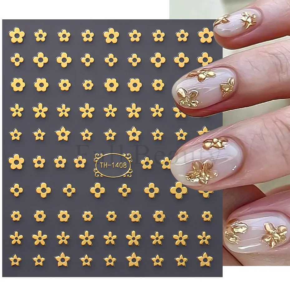 3D Golden Stripe Lines Sticker For Nails Metal Strip Tape Design Marble Ribbon Bow Flower Nail Art Adhesive Decal Manicure DecorXJ250120