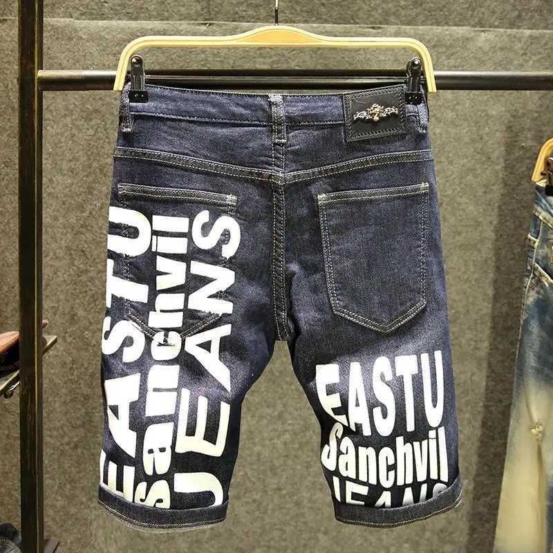 New fashion designer knee length denim shorts mens casual luxury brand street clothing denim printed summer shorts X250203