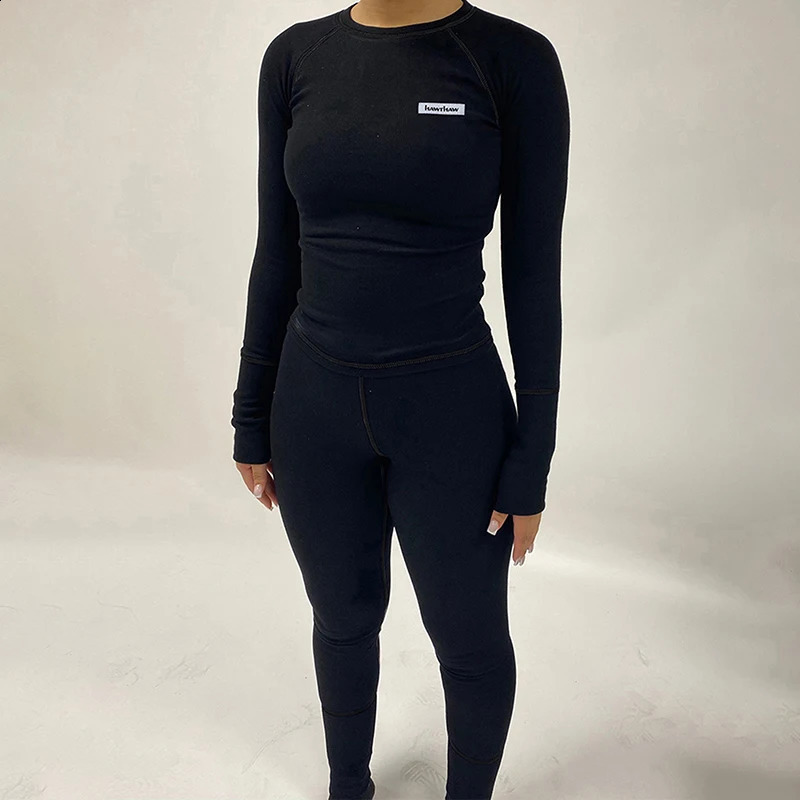 2 Piece Set Trousers y Women Solid Autumn Sexy Skinny Sweatpants Long Sleeves Casual Slim Pullover Clothing Female 250122