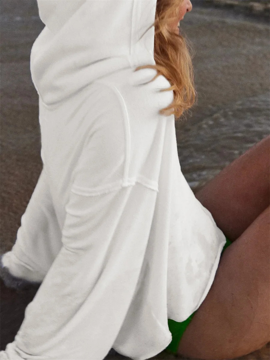 Womens Spring Autumn Hooded Sweatshirt Casual Loose Long Sleeve Solid Color V Neck Crop Hoodie Female Oversized Pullovers Tops 250121