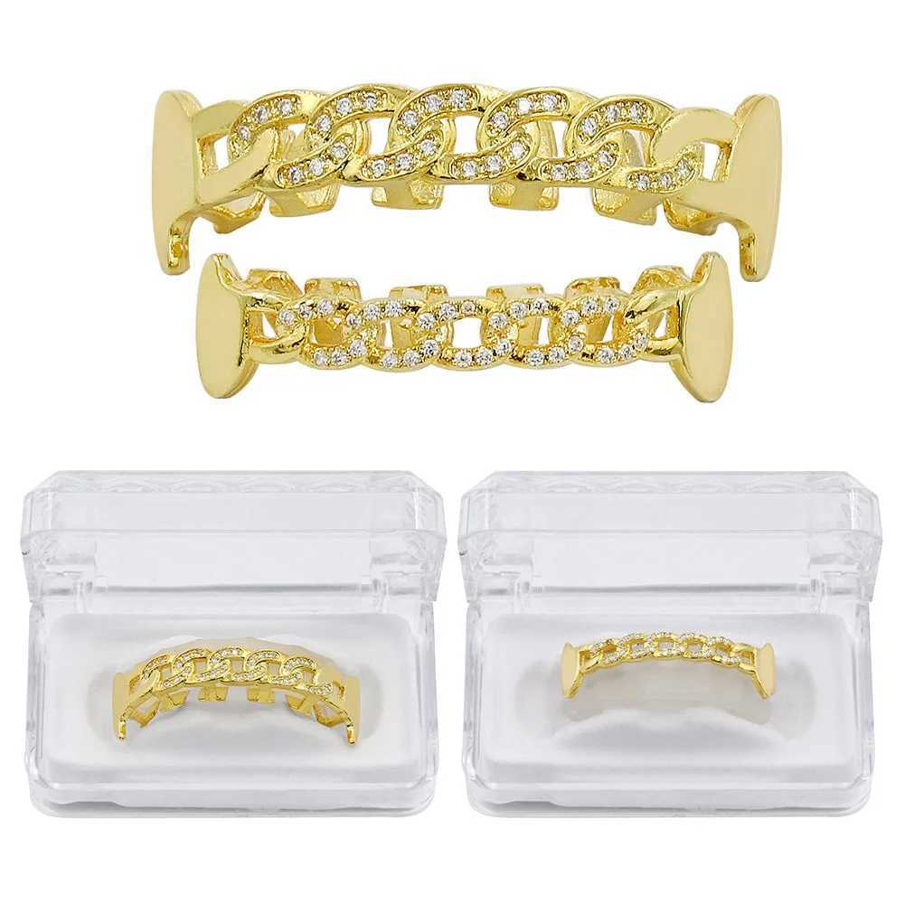 Hip Hop CZ Hollow out Teeth Grillz Caps Cubic Zircon Iced Out Micro Pave Top Bottom Charm For Men Women Jewelry GiftXJ250114