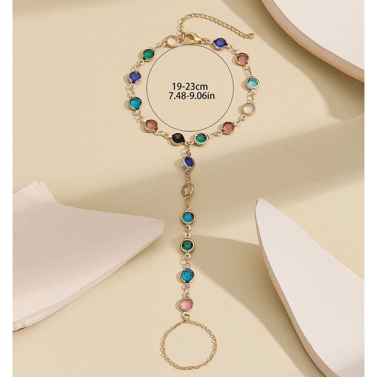 Exquisite Vintage Emerald Blue Crystal Boho Wrist Bracelet for Women Finger Ring Chain Charms Lady Trendy Aesthetic Jewelry Set W250121