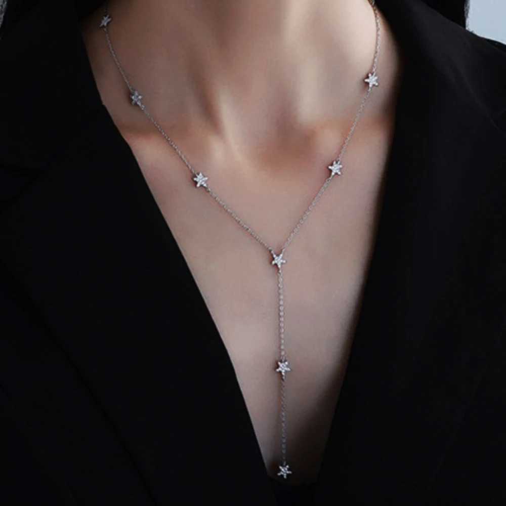 Real S925 Sterling Silver Star Necklace Women Brilliant Five Pointed Star Pendant Necklace Female Luxury Jewelry Shiny 5A ZirconXJ250114