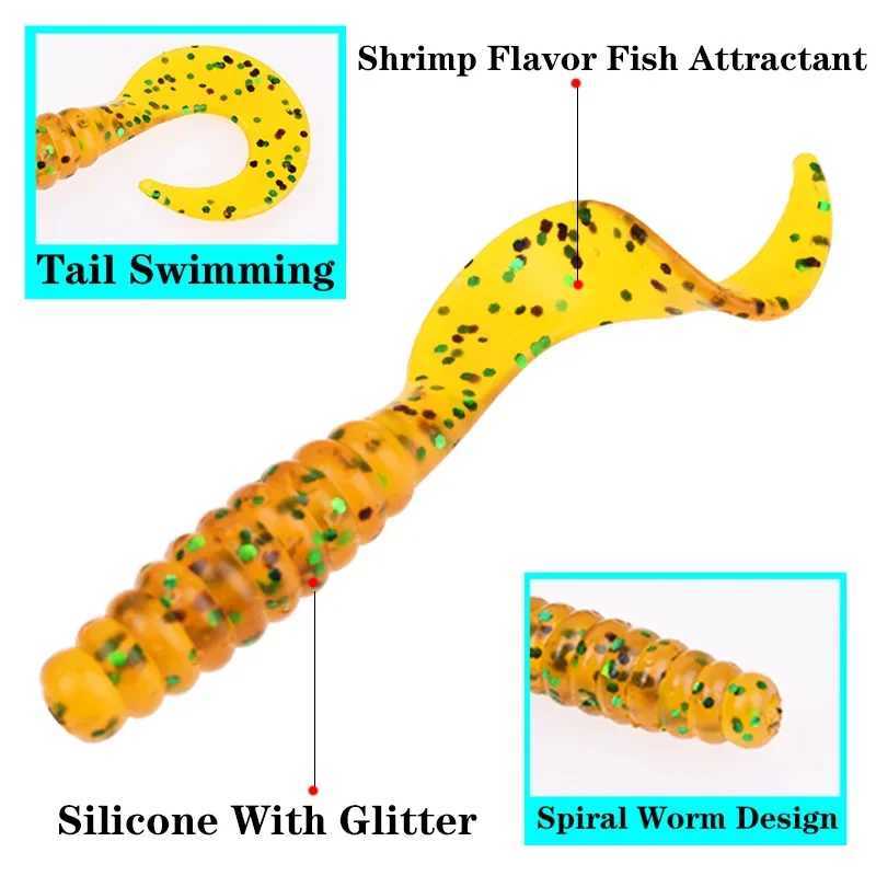 10 Pcs Soft Silicone Fishing Lure 4.8cm 1.2g Worm Jigging Wobblers Shrimp Fishy Smell Additive Tackle Bass Carp Artificial BaitsXJ250122
