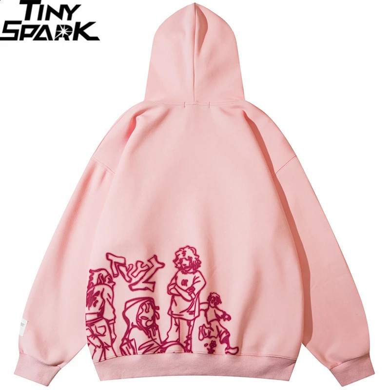 2024 Men Streetwear Pink Hoodie Sweatshirt Funny Cartoon Graphic Autumn Harajuku Anime Hooded Pullover Hip Hop Hipster 250109