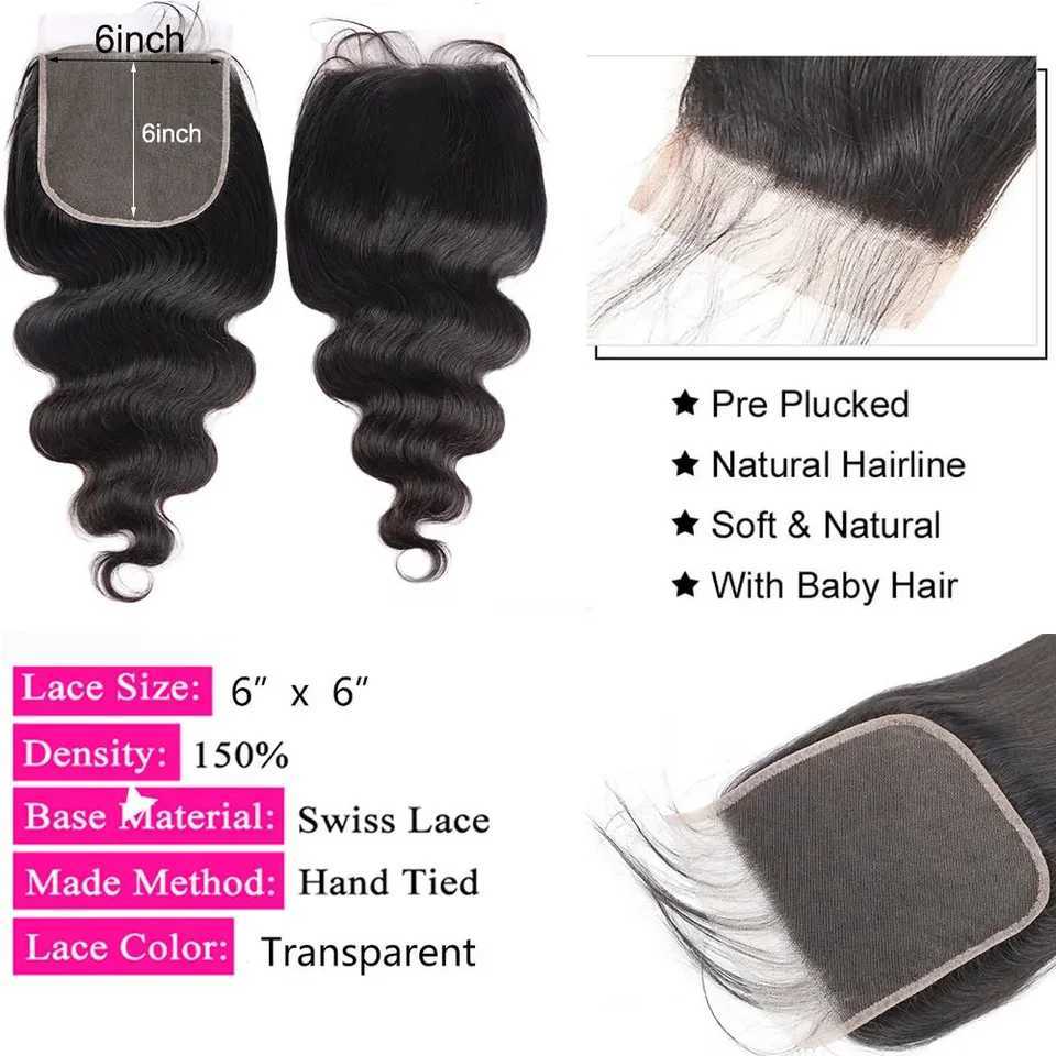 13x4 Body Wave Clo 4x4 5x5 6x6 Human Hair Lace Frontal Clo Black Brazilian Human Hair Extensions Hand Tied Swiss LaceXJ250120