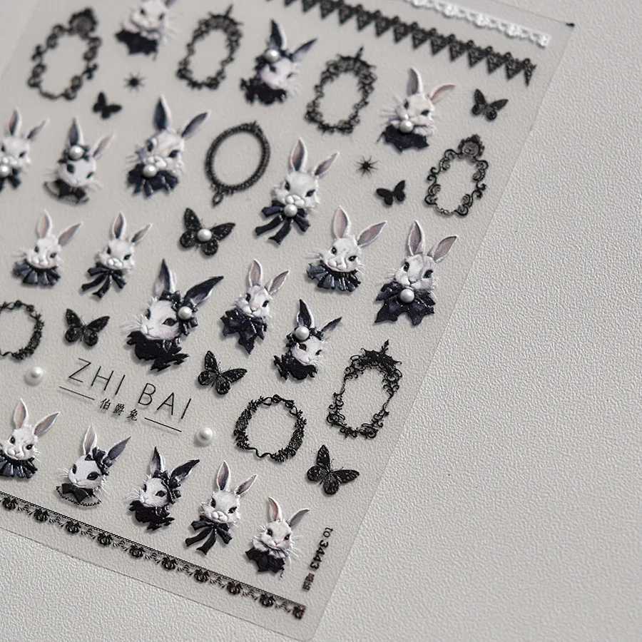 5D Japanese Nail Stickers Punk Style Black Rabbit Dark Butterfly Nail Art Decal Design Decorations Tool High Quality DIYXJ250120