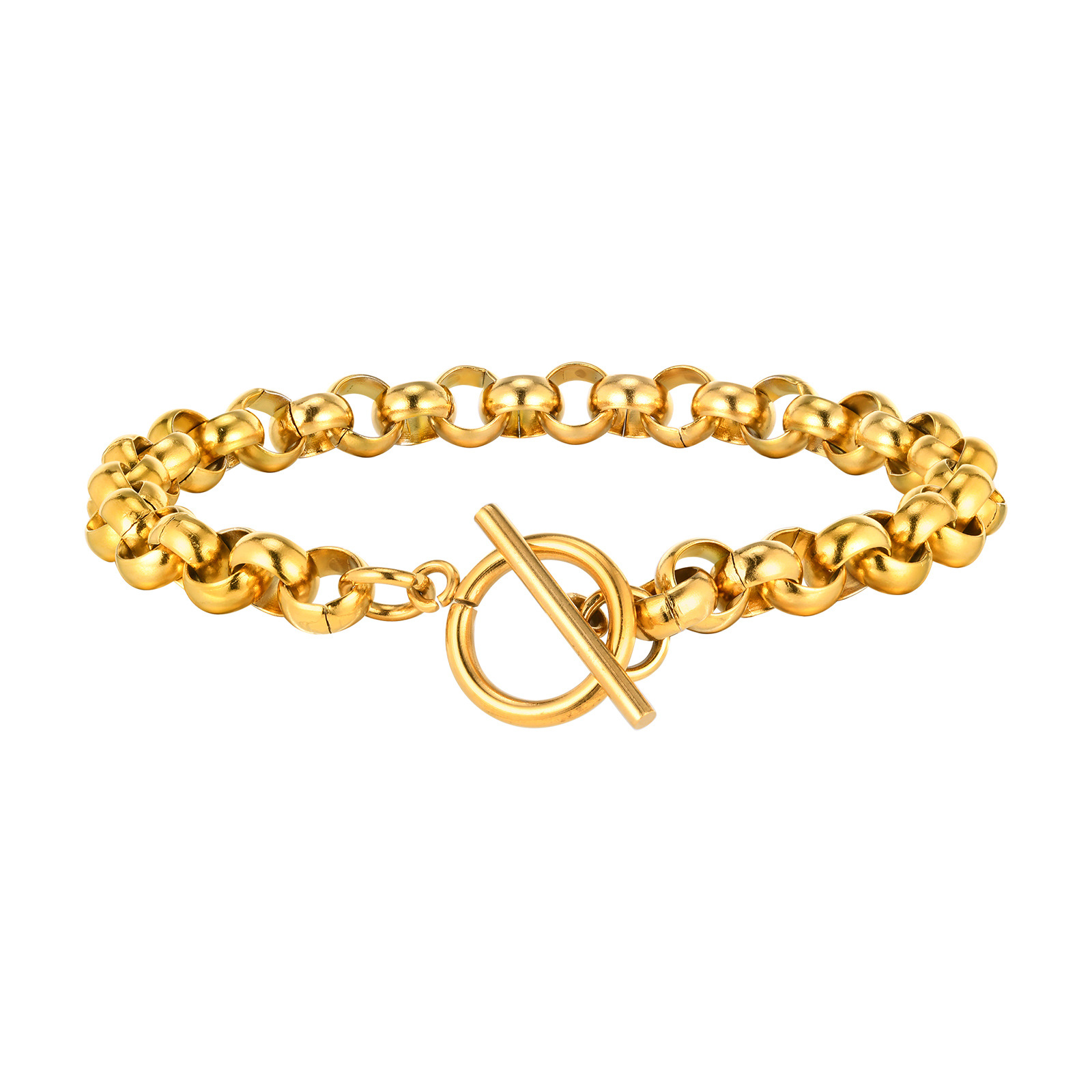 Gold Color Belcher Bolt ring Link Men Women Solid Bracelet Jewllery in 1824cm Length 240313
