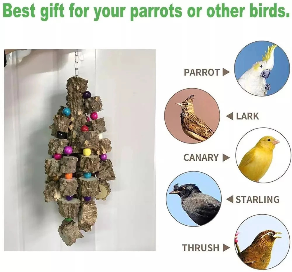 Bird Toys Natural Wood Large Parrot Toy Bird Toys for African Grey Macaws Cockatoos Parrot Birds and More 250121