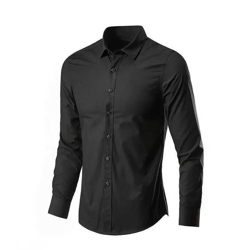 Four Seasons Mens Plain Color Simple Long Sleeve Casual Suit Shirt Slim Fit Fashion Business Plus-Size Social Must-HaveXJ250121