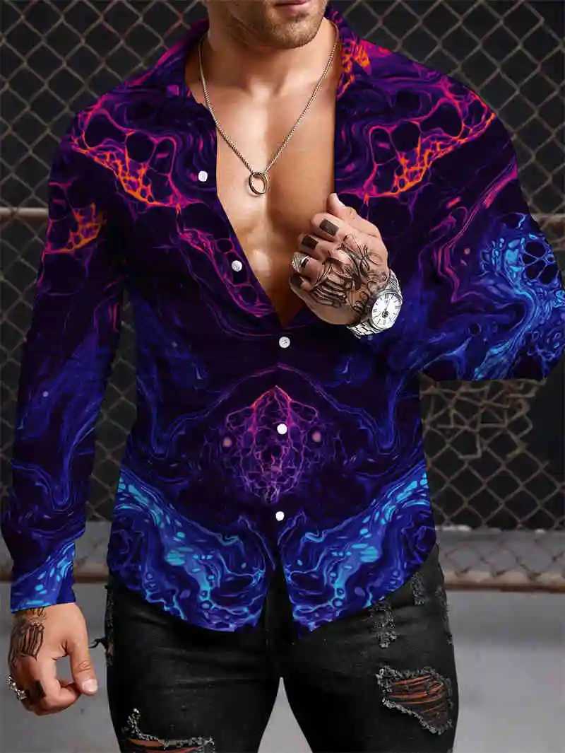 2023 Summer Y2K Men Shirt Fashion 3D Printing Shirts Pattern Casual Oversized Long-sleeved Shirt Fitting Tops ClothingXJ250121