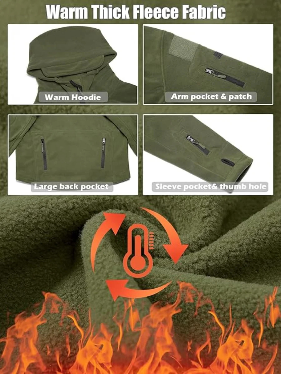 Mens Outdoor Fleece Lined Jacket Windproof Thermal Coat Lightweight Breathable Hooded Outerwear Multifunctional Hiking Skiing J 250122