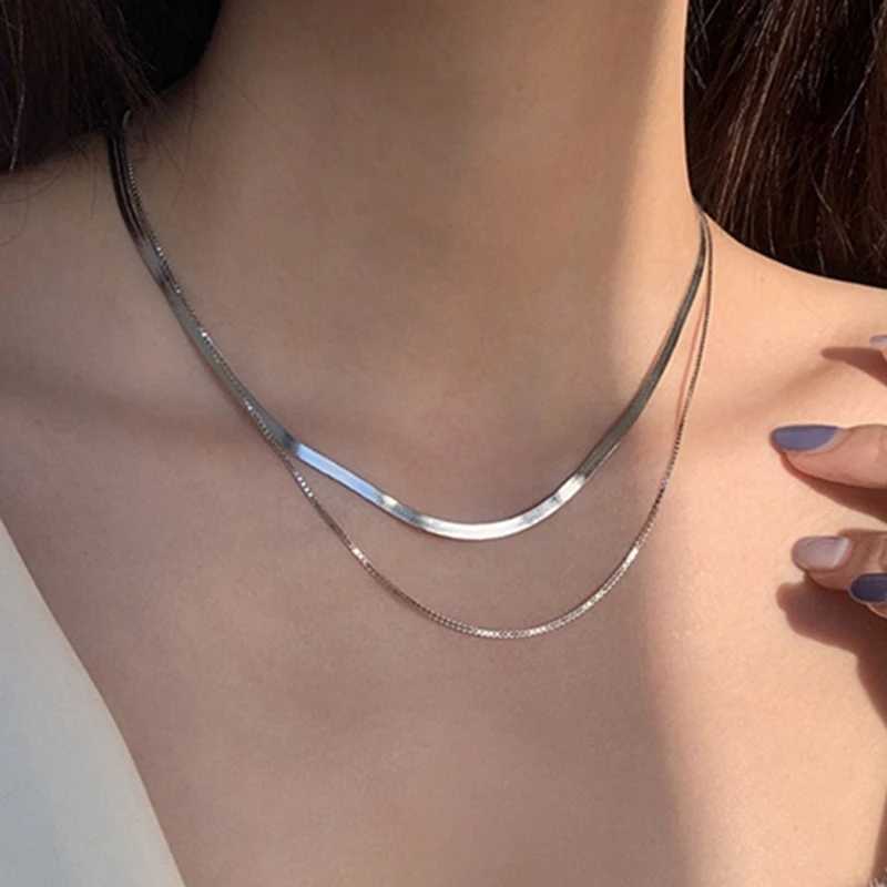 925 Sterling Silver Double Layer Box Chain Snake Clavicle Chain Necklace Female Fashion Retro Unique Design Fine Jewelry GiftXJ250114