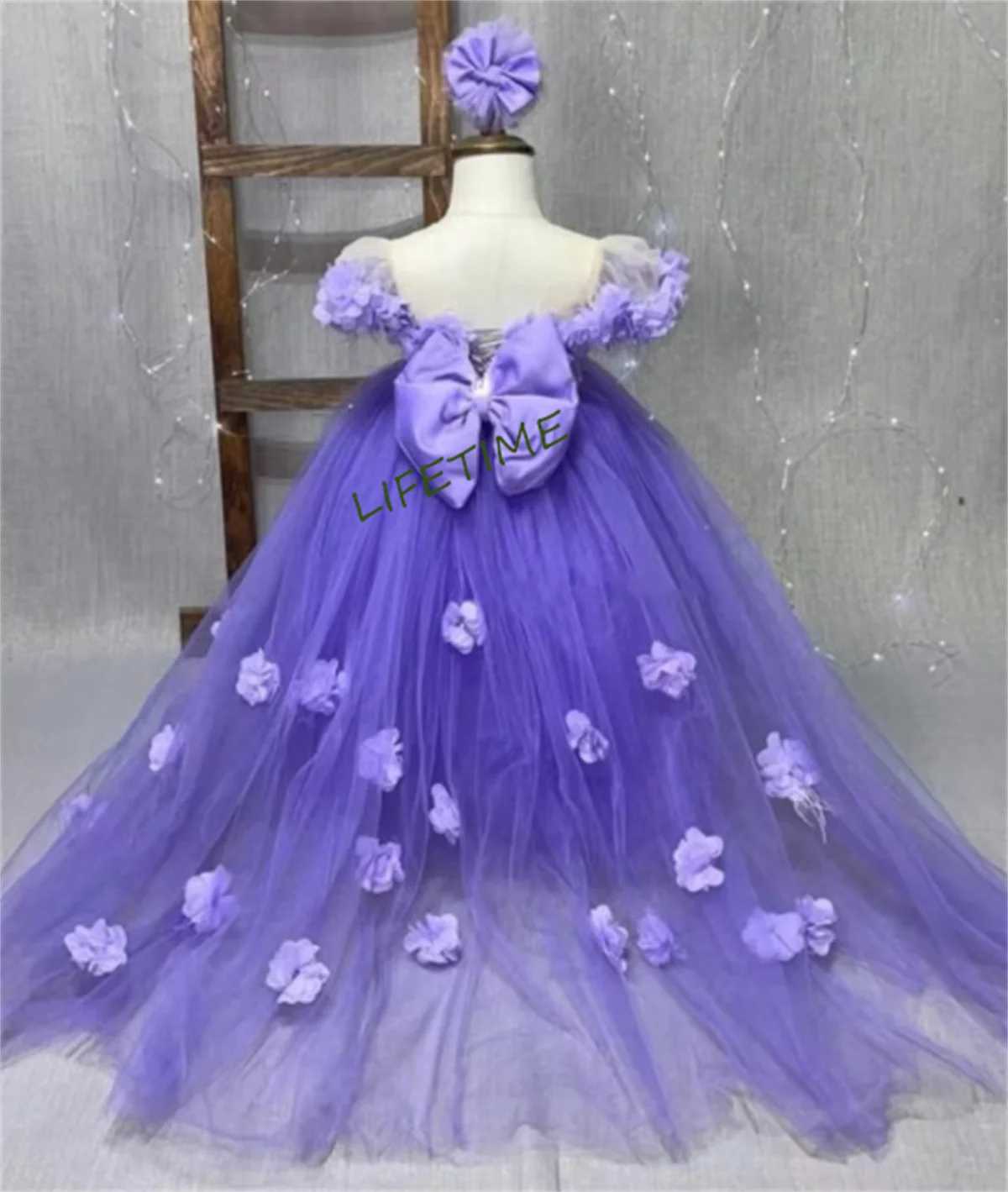 Customized floral girl dress lilac lavender baby girls first birthday dress childrens baptism party dress New Years dress photo X250203