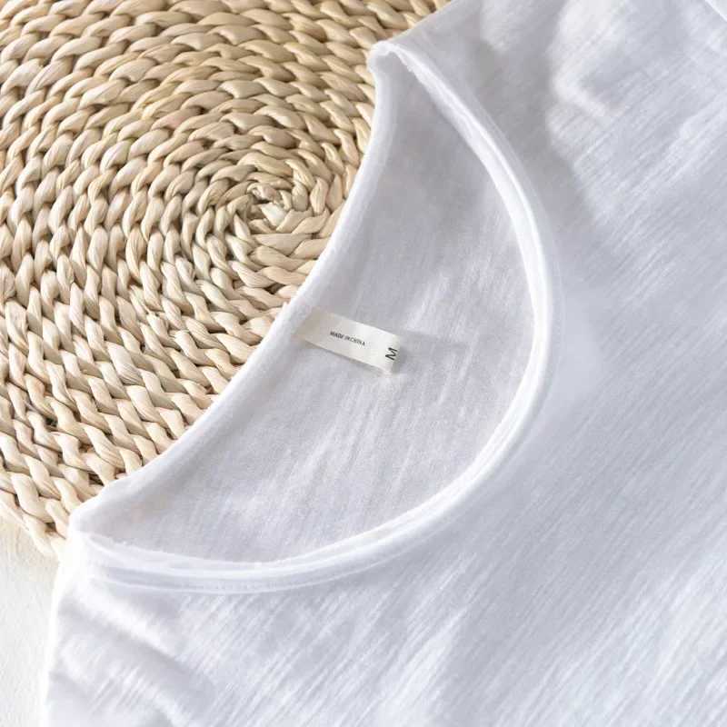 Mens Retro Raw Edge T-Shirt 100% Cotton Lightweight Breathable Slim-fit Monochromatic O-Neck Casual Basic Top TeesXJ250117