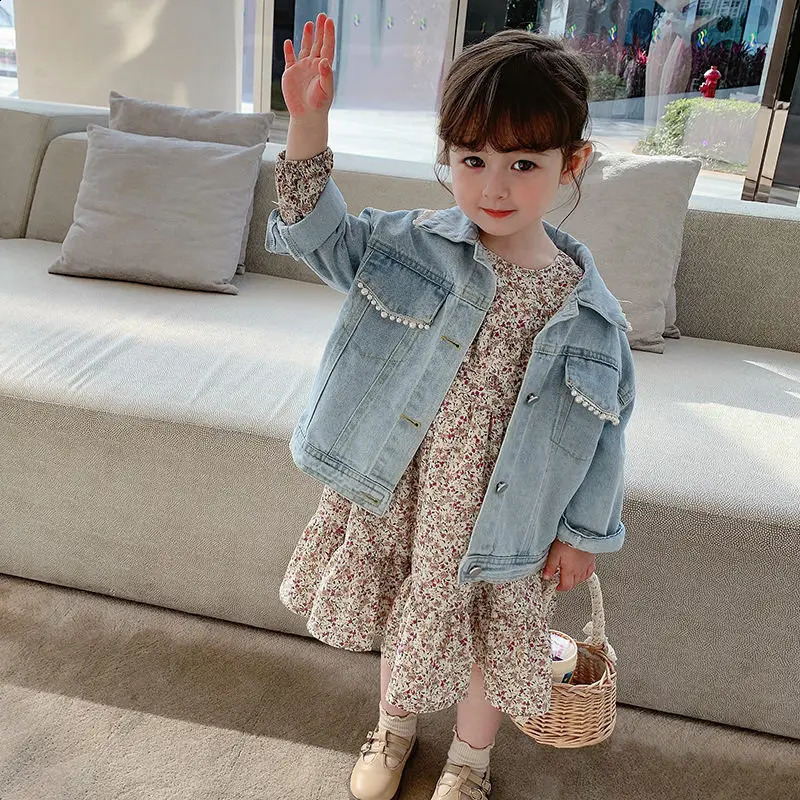 LOVE DD MM Girls Jackets Children Clothing Princess Pocket Pearl Denim Baby Outerwear Coat Kids Clothes Costumes 3-8 Years 250121a