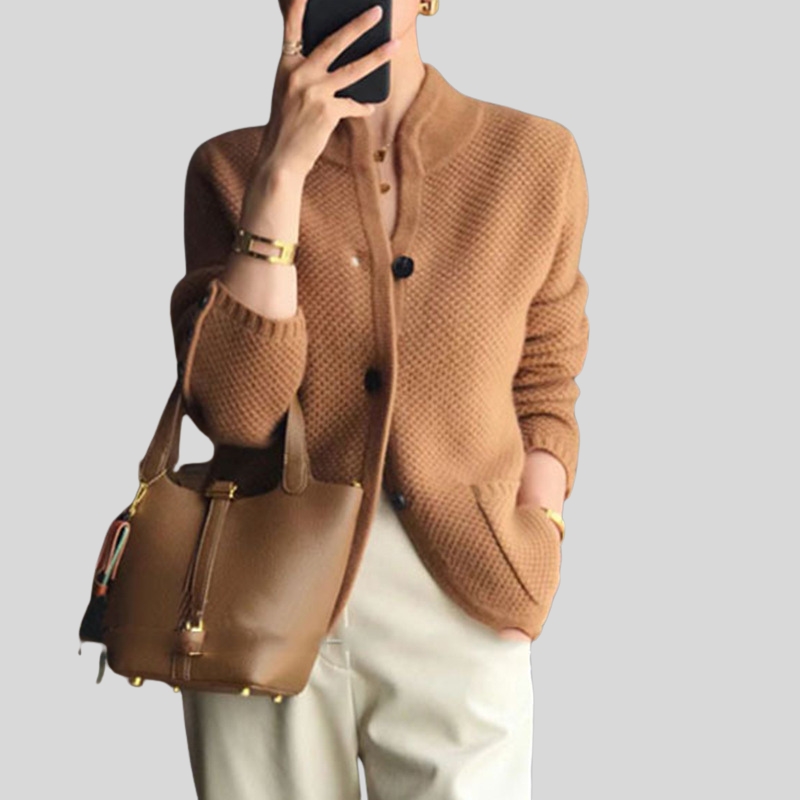 Best-selling high-end Chinese stand-up neck sweater cardigan jacket women's new loose temperament casual knitted sweater