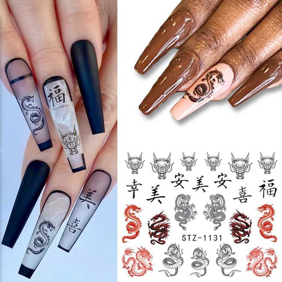 Red Black Colorful Dragons Nail Stickers Angel Virgin Mary Water Decals Temporary Tattoo Slider For Nail Manicure LESTZ1114-1137XJ250120