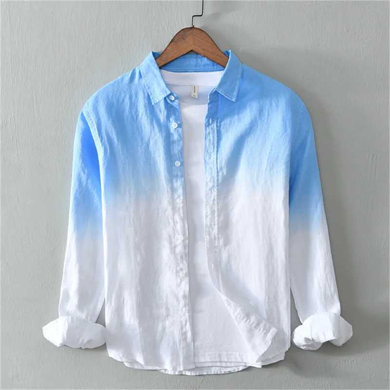 Fashion shirts 100% linen fabric gradient pink blue gray new series of men and women matching colors casual and comfortableXJ250121